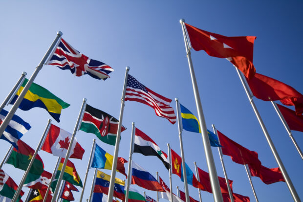 international flags on flag poles